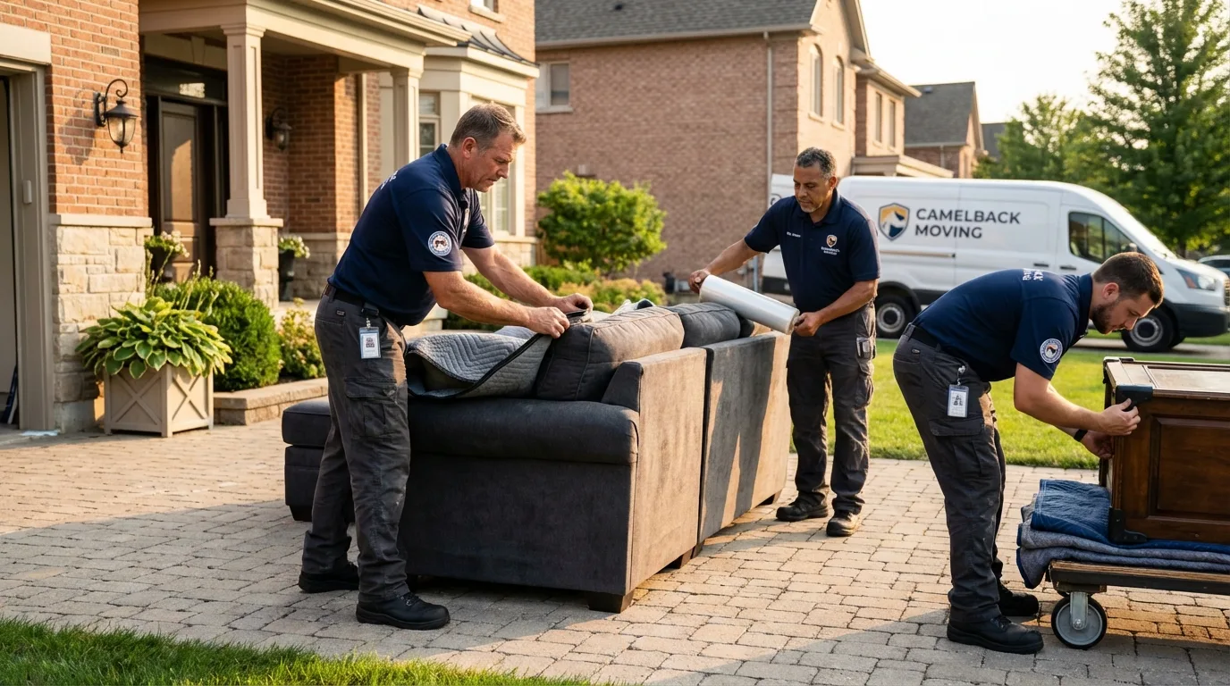 Large estate moving crew wrapping furniture in Glenview, IL