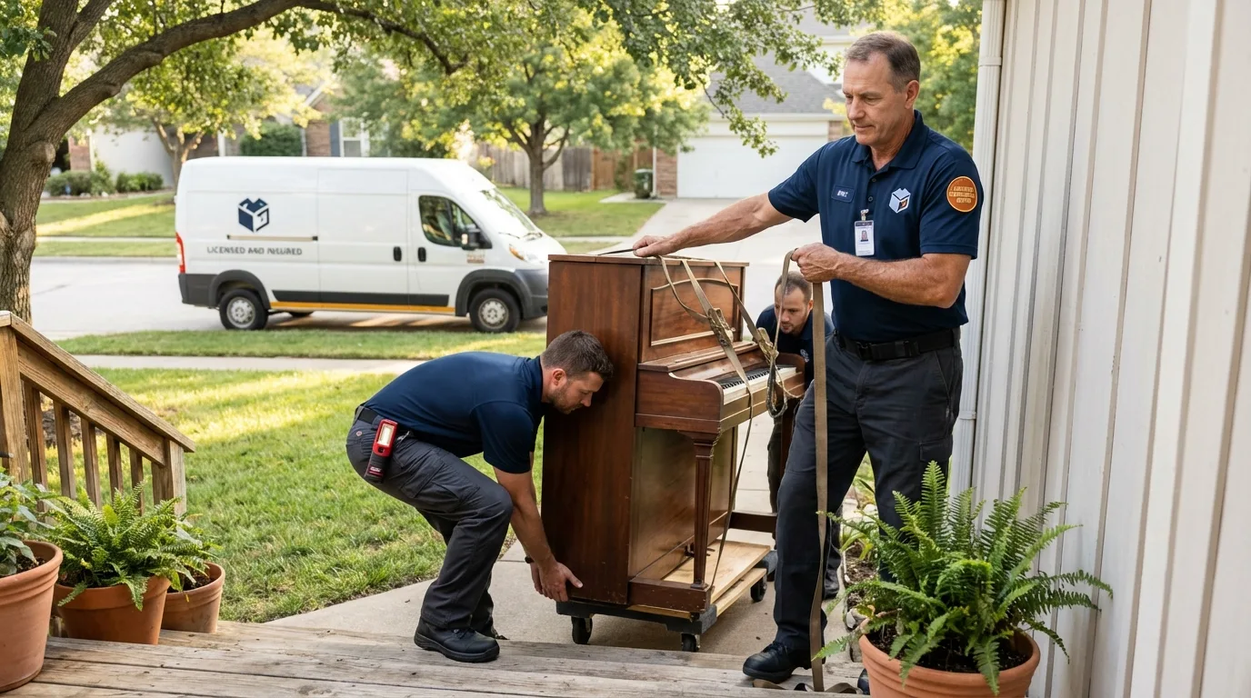 Licensed piano movers securing grand piano in Glenview, IL