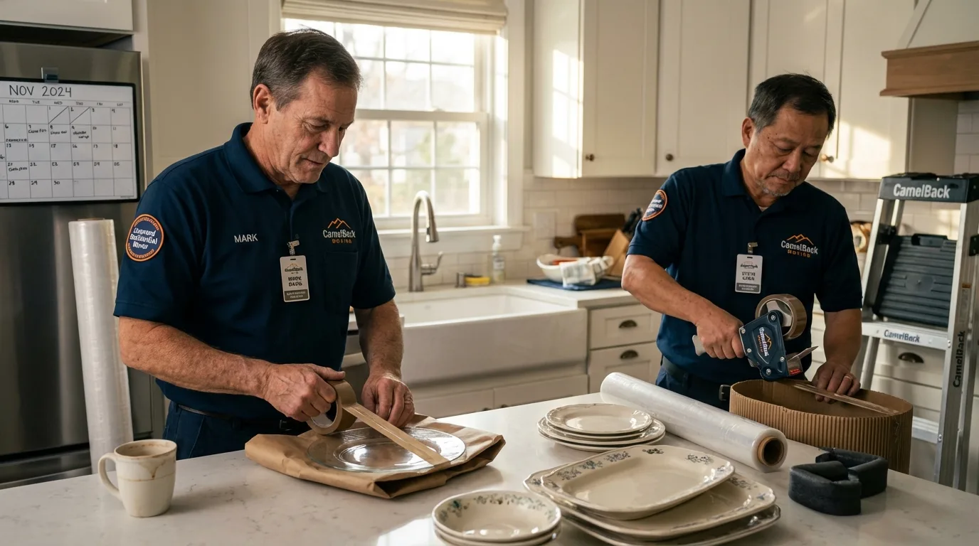 Professional crew packing kitchen dishware in Glenview, IL